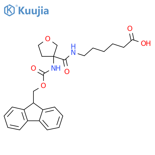 6-{3-({(9H-fluoren-9-yl)methoxycarbonyl}amino)oxolan-3-ylformamido}hexanoic acid structure