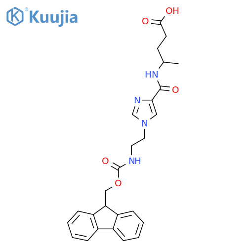 4-({1-2-({(9H-fluoren-9-yl)methoxycarbonyl}amino)ethyl-1H-imidazol-4-yl}formamido)pentanoic acid structure