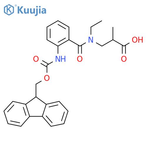 3-{N-ethyl-1-2-({(9H-fluoren-9-yl)methoxycarbonyl}amino)phenylformamido}-2-methylpropanoic acid structure