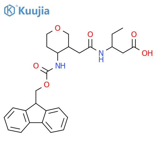 3-{2-4-({(9H-fluoren-9-yl)methoxycarbonyl}amino)oxan-3-ylacetamido}pentanoic acid structure