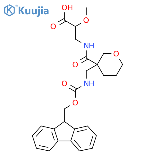 3-({3-({(9H-fluoren-9-yl)methoxycarbonyl}amino)methyloxan-3-yl}formamido)-2-methoxypropanoic acid structure