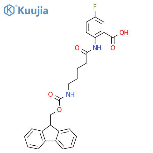 2-5-({(9H-fluoren-9-yl)methoxycarbonyl}amino)pentanamido-5-fluorobenzoic acid structure