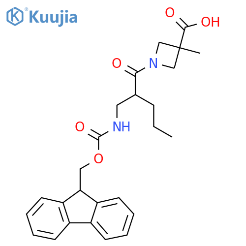 1-{2-({(9H-fluoren-9-yl)methoxycarbonyl}amino)methylpentanoyl}-3-methylazetidine-3-carboxylic acid structure