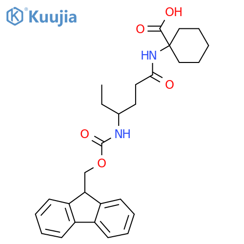 1-4-({(9H-fluoren-9-yl)methoxycarbonyl}amino)hexanamidocyclohexane-1-carboxylic acid structure