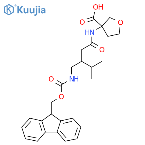 3-{3-({(9H-fluoren-9-yl)methoxycarbonyl}amino)methyl-4-methylpentanamido}oxolane-3-carboxylic acid structure