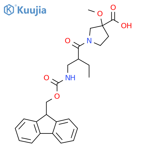 1-{2-({(9H-fluoren-9-yl)methoxycarbonyl}amino)methylbutanoyl}-3-methoxypyrrolidine-3-carboxylic acid structure