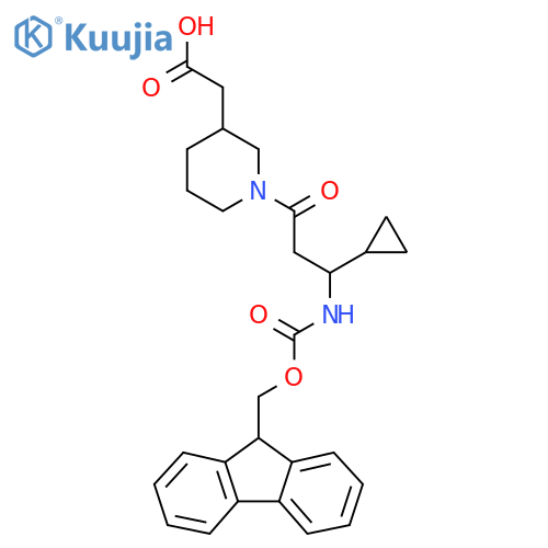 2-{1-3-cyclopropyl-3-({(9H-fluoren-9-yl)methoxycarbonyl}amino)propanoylpiperidin-3-yl}acetic acid structure