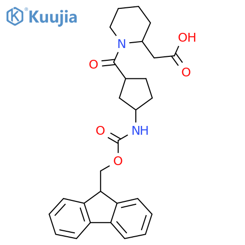 2-{1-3-({(9H-fluoren-9-yl)methoxycarbonyl}amino)cyclopentanecarbonylpiperidin-2-yl}acetic acid structure