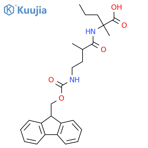 2-4-({(9H-fluoren-9-yl)methoxycarbonyl}amino)-2-methylbutanamido-2-methylpentanoic acid structure