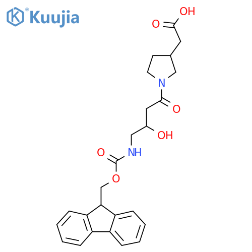 2-{1-4-({(9H-fluoren-9-yl)methoxycarbonyl}amino)-3-hydroxybutanoylpyrrolidin-3-yl}acetic acid structure