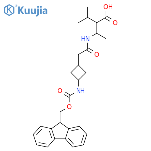3-{2-3-({(9H-fluoren-9-yl)methoxycarbonyl}amino)cyclobutylacetamido}-2-(propan-2-yl)butanoic acid structure