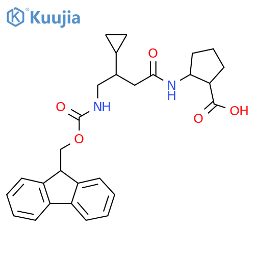 2-3-cyclopropyl-4-({(9H-fluoren-9-yl)methoxycarbonyl}amino)butanamidocyclopentane-1-carboxylic acid structure