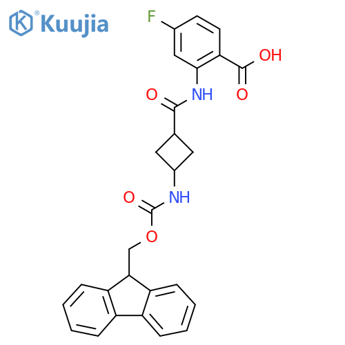 2-3-({(9H-fluoren-9-yl)methoxycarbonyl}amino)cyclobutaneamido-4-fluorobenzoic acid structure