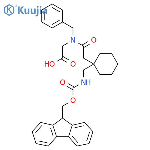 2-(N-benzyl-2-{1-({(9H-fluoren-9-yl)methoxycarbonyl}amino)methylcyclohexyl}acetamido)acetic acid structure