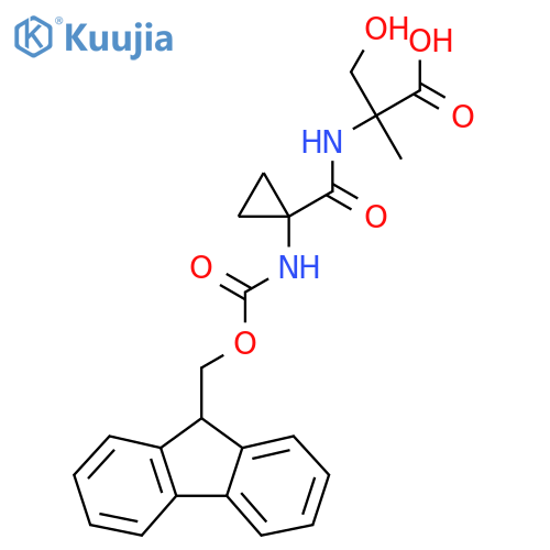 2-{1-({(9H-fluoren-9-yl)methoxycarbonyl}amino)cyclopropylformamido}-3-hydroxy-2-methylpropanoic acid structure