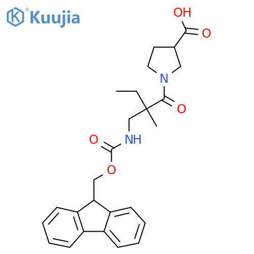 1-{2-({(9H-fluoren-9-yl)methoxycarbonyl}amino)methyl-2-methylbutanoyl}pyrrolidine-3-carboxylic acid structure
