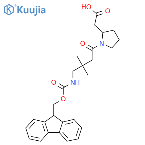 2-{1-4-({(9H-fluoren-9-yl)methoxycarbonyl}amino)-3,3-dimethylbutanoylpyrrolidin-2-yl}acetic acid structure