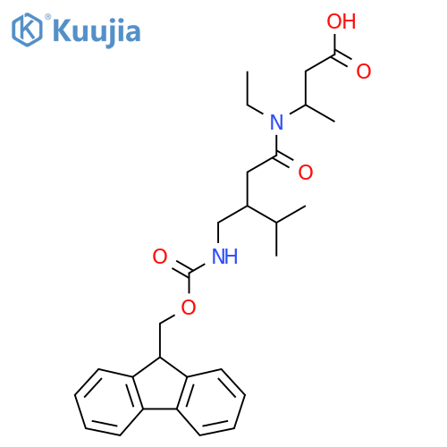 3-{N-ethyl-3-({(9H-fluoren-9-yl)methoxycarbonyl}amino)methyl-4-methylpentanamido}butanoic acid structure