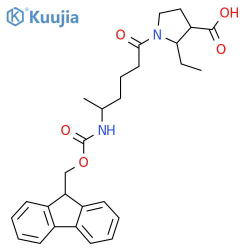 2-ethyl-1-5-({(9H-fluoren-9-yl)methoxycarbonyl}amino)hexanoylpyrrolidine-3-carboxylic acid structure