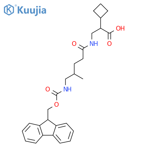 2-cyclobutyl-3-5-({(9H-fluoren-9-yl)methoxycarbonyl}amino)-4-methylpentanamidopropanoic acid structure