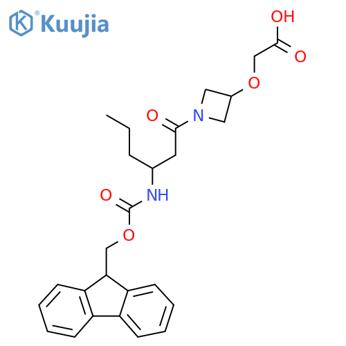 2-({1-3-({(9H-fluoren-9-yl)methoxycarbonyl}amino)hexanoylazetidin-3-yl}oxy)acetic acid structure