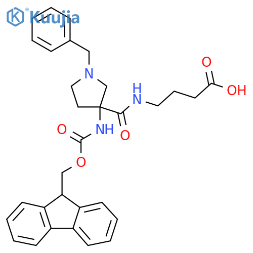 4-{1-benzyl-3-({(9H-fluoren-9-yl)methoxycarbonyl}amino)pyrrolidin-3-ylformamido}butanoic acid structure