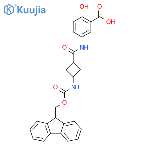 5-3-({(9H-fluoren-9-yl)methoxycarbonyl}amino)cyclobutaneamido-2-hydroxybenzoic acid structure