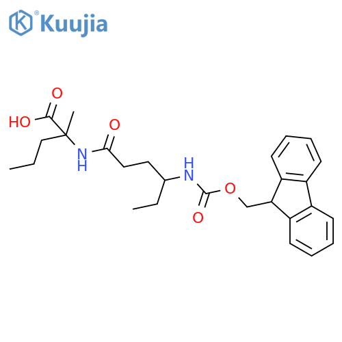 2-4-({(9H-fluoren-9-yl)methoxycarbonyl}amino)hexanamido-2-methylpentanoic acid structure