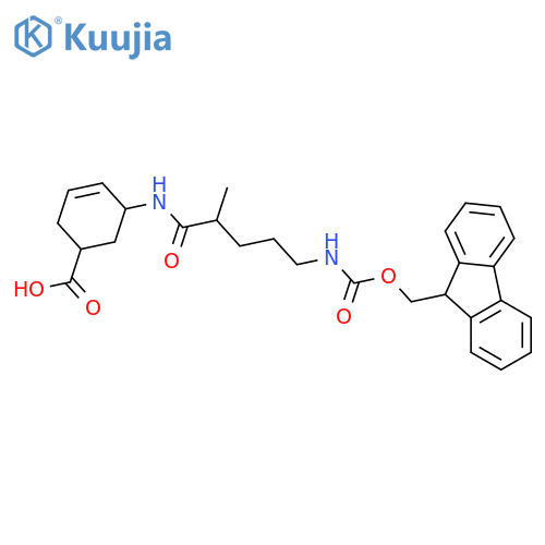 5-5-({(9H-fluoren-9-yl)methoxycarbonyl}amino)-2-methylpentanamidocyclohex-3-ene-1-carboxylic acid structure
