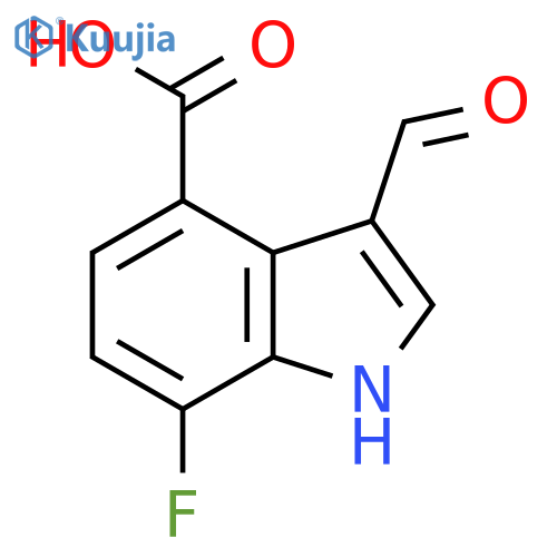 7-fluoro-3-formyl-1H-indole-4-carboxylic acid structure