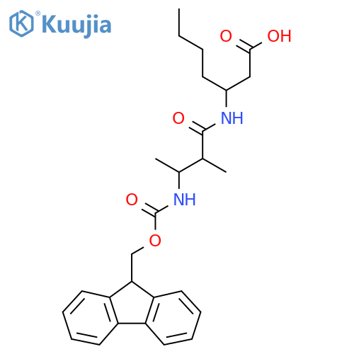 3-3-({(9H-fluoren-9-yl)methoxycarbonyl}amino)-2-methylbutanamidoheptanoic acid structure