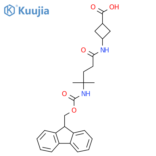 3-4-({(9H-fluoren-9-yl)methoxycarbonyl}amino)-4-methylpentanamidocyclobutane-1-carboxylic acid structure