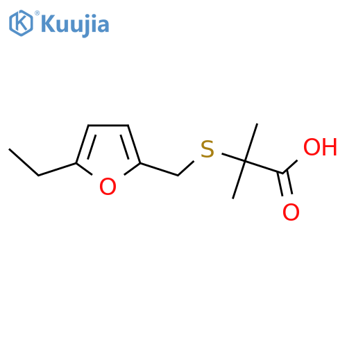 2-{(5-ethylfuran-2-yl)methylsulfanyl}-2-methylpropanoic acid structure