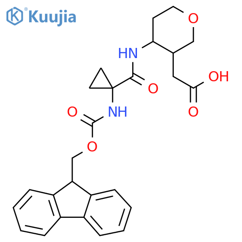 2-{4-1-({(9H-fluoren-9-yl)methoxycarbonyl}amino)cyclopropaneamidooxan-3-yl}acetic acid structure
