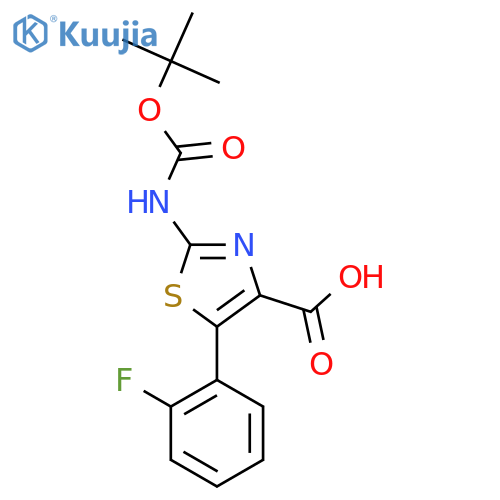 2-{(tert-butoxy)carbonylamino}-5-(2-fluorophenyl)-1,3-thiazole-4-carboxylic acid structure