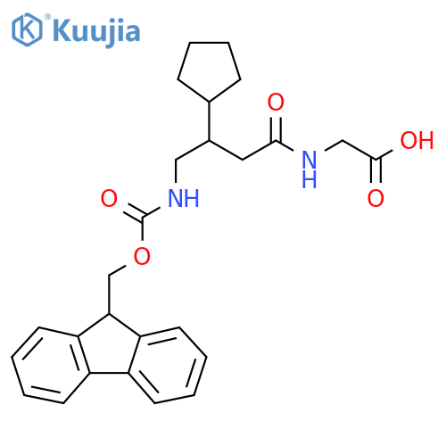2-3-cyclopentyl-4-({(9H-fluoren-9-yl)methoxycarbonyl}amino)butanamidoacetic acid structure
