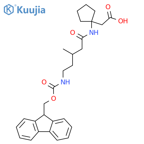 2-{1-5-({(9H-fluoren-9-yl)methoxycarbonyl}amino)-3-methylpentanamidocyclopentyl}acetic acid structure