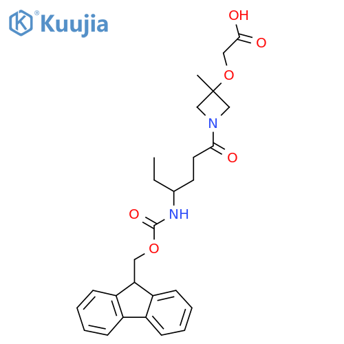 2-({1-4-({(9H-fluoren-9-yl)methoxycarbonyl}amino)hexanoyl-3-methylazetidin-3-yl}oxy)acetic acid structure