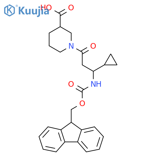 1-3-cyclopropyl-3-({(9H-fluoren-9-yl)methoxycarbonyl}amino)propanoylpiperidine-3-carboxylic acid structure