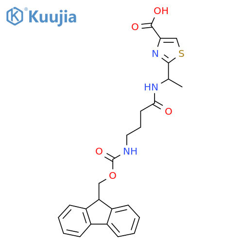 2-{1-4-({(9H-fluoren-9-yl)methoxycarbonyl}amino)butanamidoethyl}-1,3-thiazole-4-carboxylic acid structure
