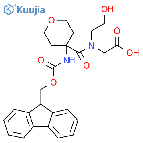 2-{1-4-({(9H-fluoren-9-yl)methoxycarbonyl}amino)oxan-4-yl-N-(2-hydroxyethyl)formamido}acetic acid structure