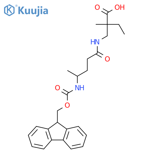 2-{4-({(9H-fluoren-9-yl)methoxycarbonyl}amino)pentanamidomethyl}-2-methylbutanoic acid structure