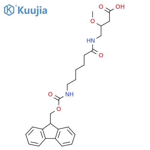 4-6-({(9H-fluoren-9-yl)methoxycarbonyl}amino)hexanamido-3-methoxybutanoic acid structure