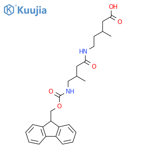 5-4-({(9H-fluoren-9-yl)methoxycarbonyl}amino)-3-methylbutanamido-3-methylpentanoic acid structure