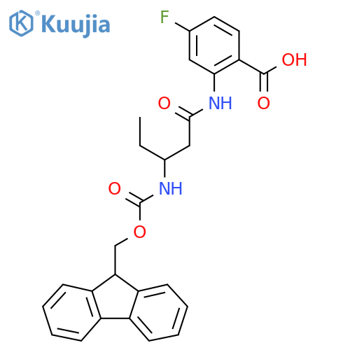 2-3-({(9H-fluoren-9-yl)methoxycarbonyl}amino)pentanamido-4-fluorobenzoic acid structure