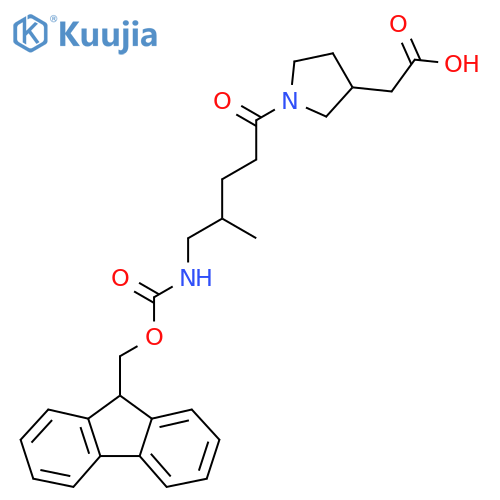 2-{1-5-({(9H-fluoren-9-yl)methoxycarbonyl}amino)-4-methylpentanoylpyrrolidin-3-yl}acetic acid structure