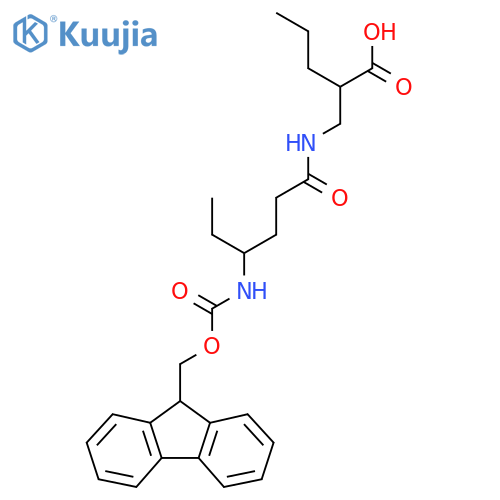 2-{4-({(9H-fluoren-9-yl)methoxycarbonyl}amino)hexanamidomethyl}pentanoic acid structure