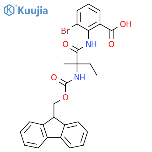 3-bromo-2-2-({(9H-fluoren-9-yl)methoxycarbonyl}amino)-2-methylbutanamidobenzoic acid structure