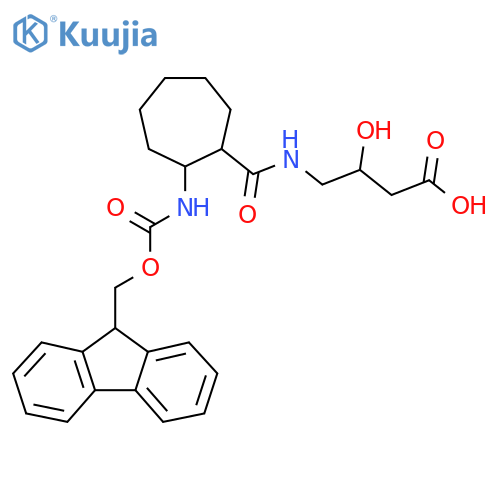 4-{2-({(9H-fluoren-9-yl)methoxycarbonyl}amino)cycloheptylformamido}-3-hydroxybutanoic acid structure