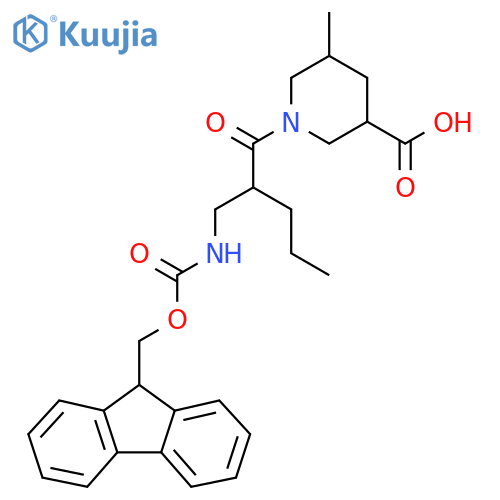 1-{2-({(9H-fluoren-9-yl)methoxycarbonyl}amino)methylpentanoyl}-5-methylpiperidine-3-carboxylic acid structure